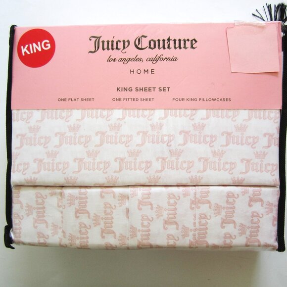 Juicy Couture Other - Juicy Couture Crown Pink White King Sheet Set